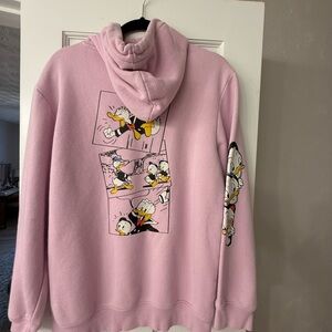 Vintage H&M Disney Pink Hoodie with Cartoon Design Donald Duck